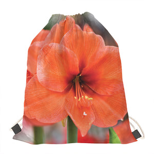 Orange Amaryllis Print Drawstring Bag