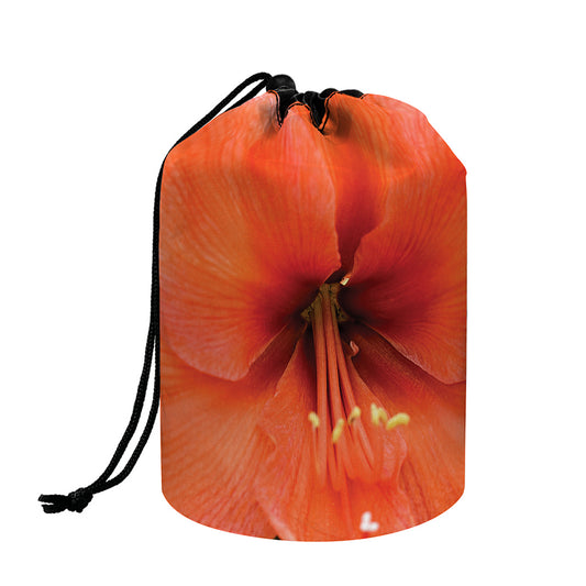Orange Amaryllis Print Drawstring Makeup Bag