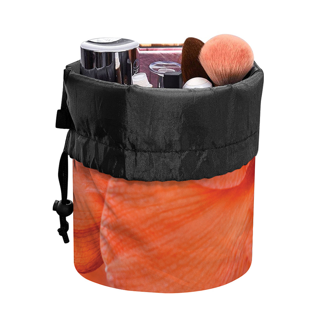 Orange Amaryllis Print Drawstring Makeup Bag