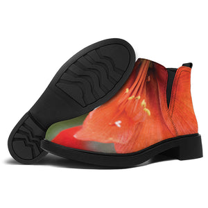 Orange Amaryllis Print Flat Ankle Boots