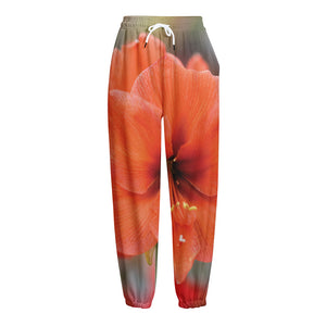 Orange Amaryllis Print Fleece Lined Knit Pants