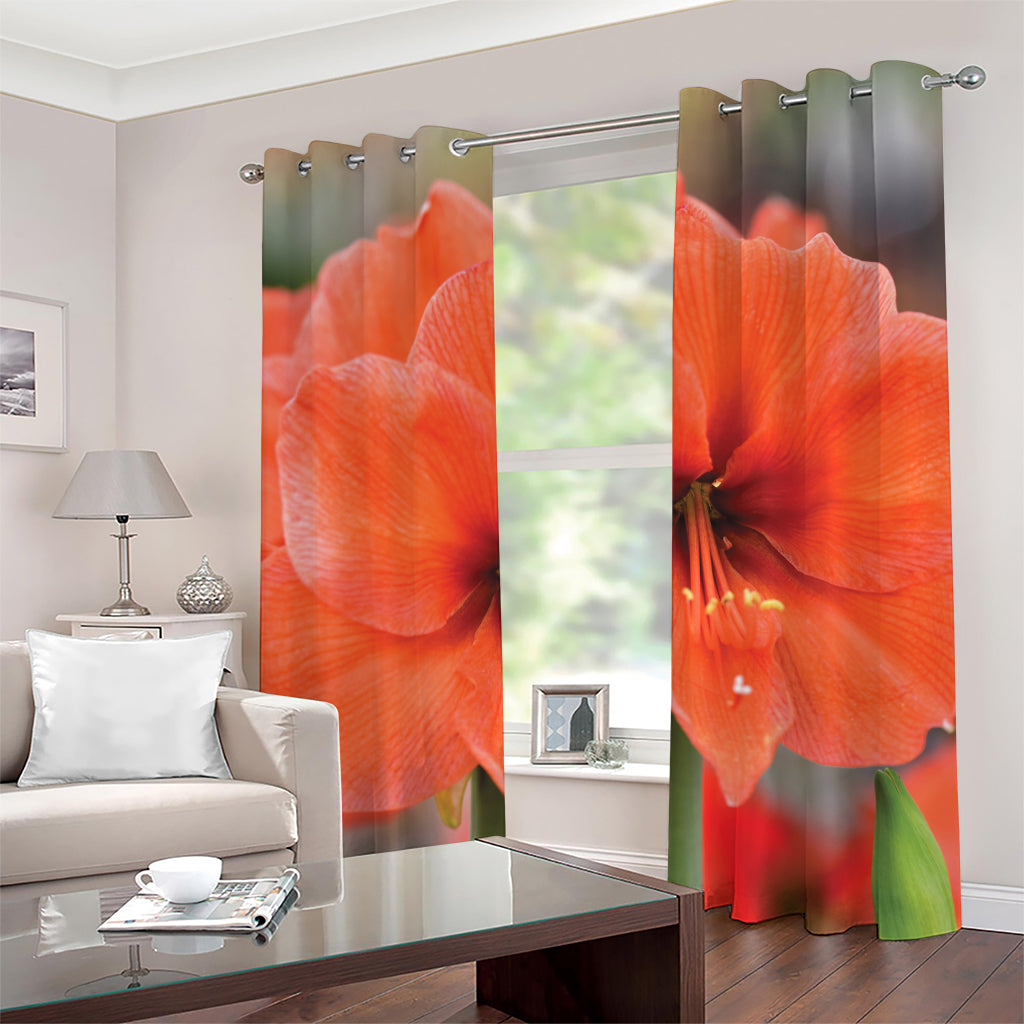 Orange Amaryllis Print Grommet Curtains