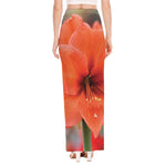 Orange Amaryllis Print High Slit Maxi Skirt