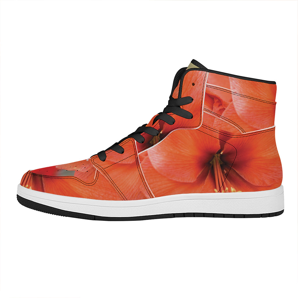 Orange Amaryllis Print High Top Leather Sneakers