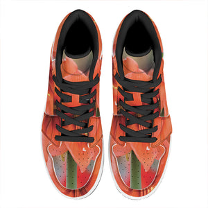 Orange Amaryllis Print High Top Leather Sneakers