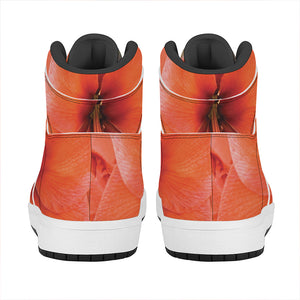 Orange Amaryllis Print High Top Leather Sneakers