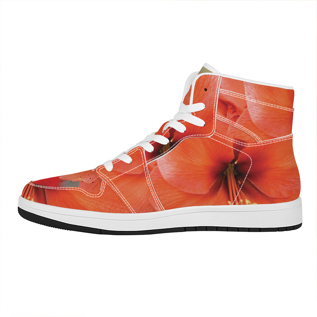 Orange Amaryllis Print High Top Leather Sneakers