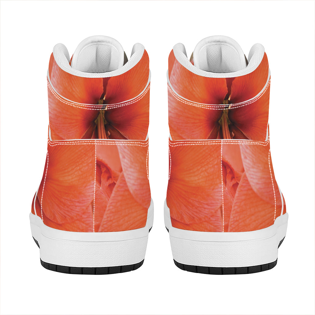 Orange Amaryllis Print High Top Leather Sneakers