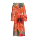 Orange Amaryllis Print Hooded Bathrobe