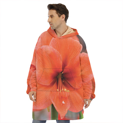 Orange Amaryllis Print Hoodie Blanket
