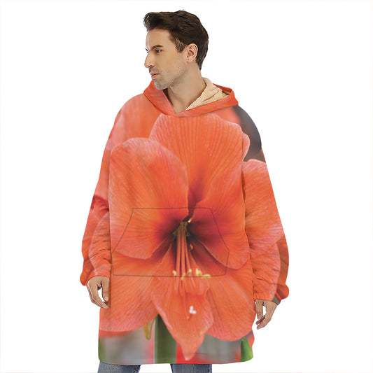 Orange Amaryllis Print Hoodie Blanket