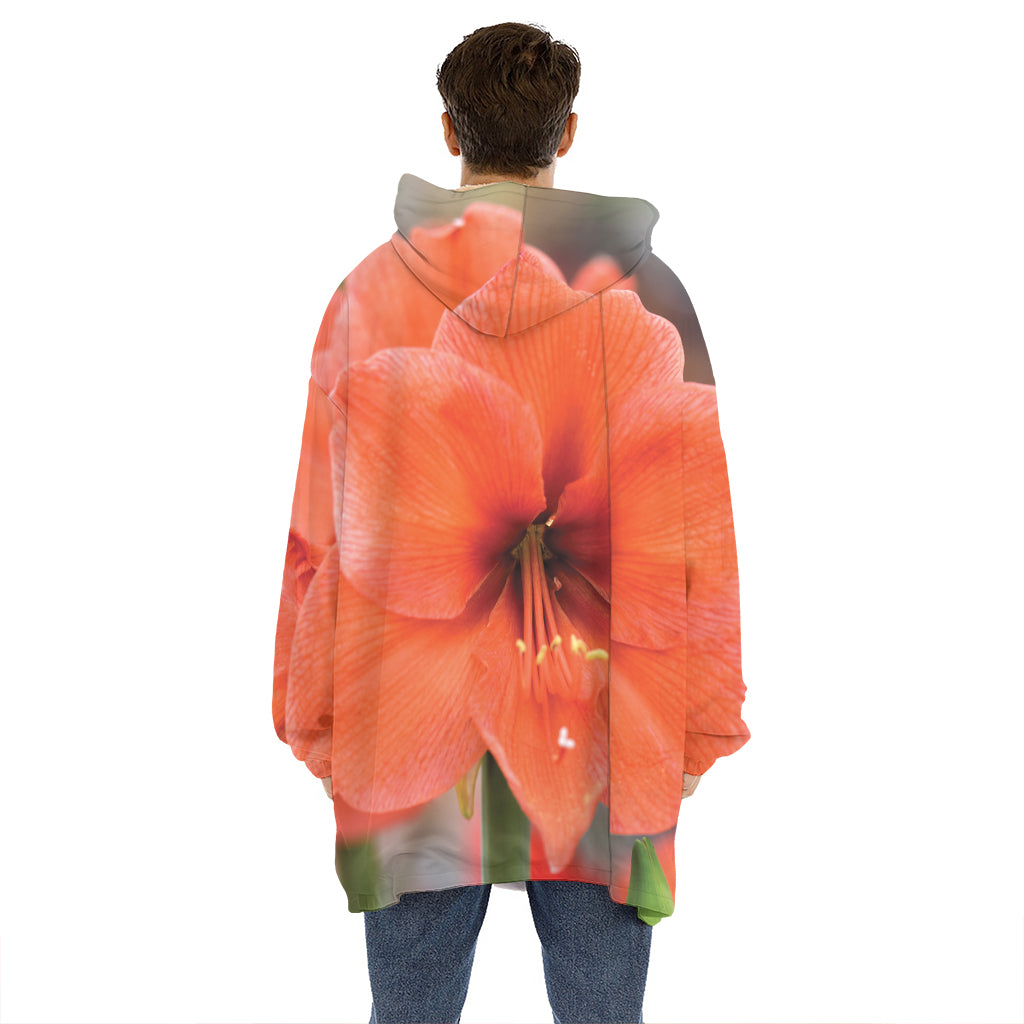Orange Amaryllis Print Hoodie Blanket