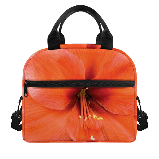 Orange Amaryllis Print Insulated Lunch Bag