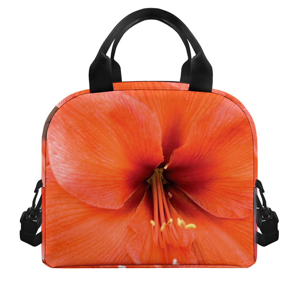 Orange Amaryllis Print Insulated Lunch Bag