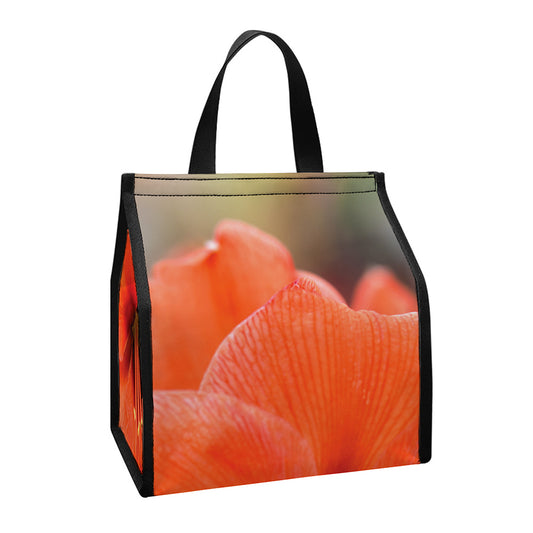 Orange Amaryllis Print Insulated Lunch Tote