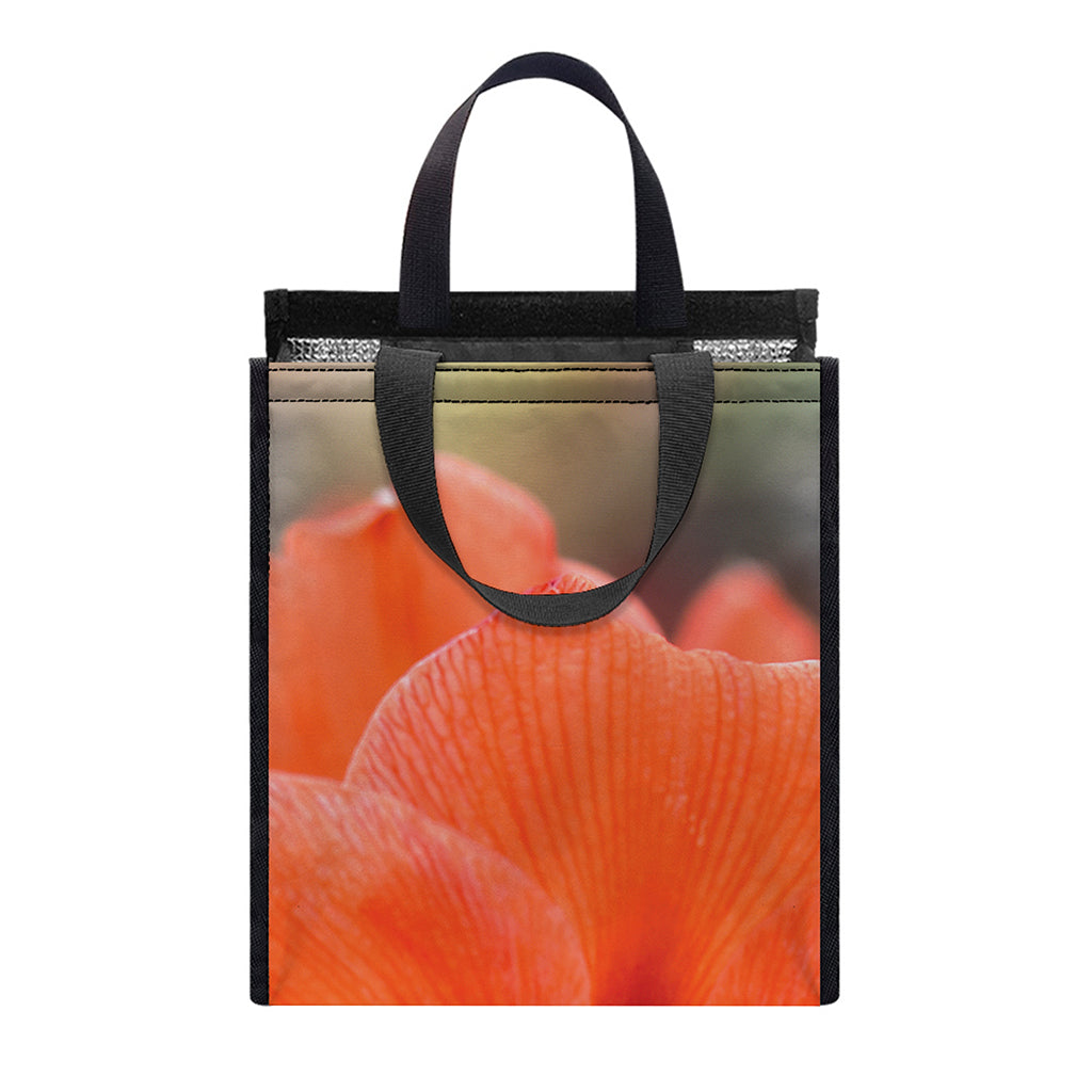 Orange Amaryllis Print Insulated Lunch Tote