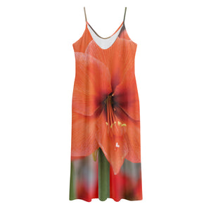 Orange Amaryllis Print Jersey Midi Cami Dress