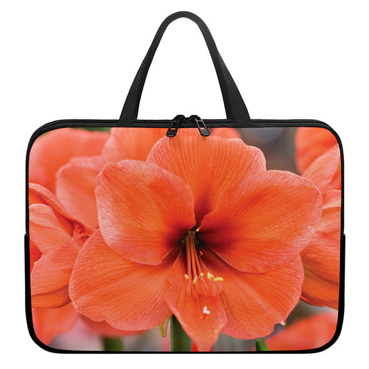 Orange Amaryllis Print Laptop Sleeve With Handle
