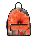 Orange Amaryllis Print Leather Backpack