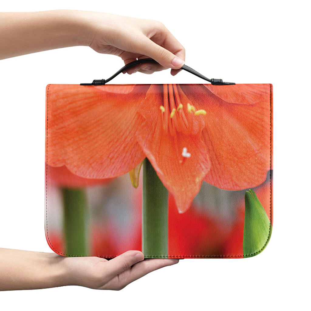 Orange Amaryllis Print Leather Bible Cover