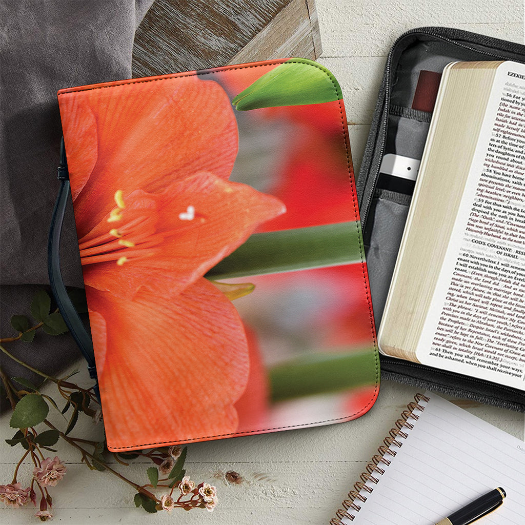 Orange Amaryllis Print Leather Bible Cover