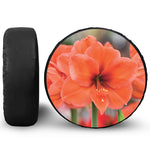 Orange Amaryllis Print Leather Spare Tire Cover