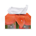 Orange Amaryllis Print Leather Tissue Box Cover