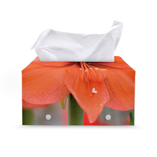 Orange Amaryllis Print Leather Tissue Box Cover