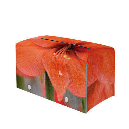 Orange Amaryllis Print Leather Tissue Box Cover