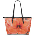 Orange Amaryllis Print Leather Tote Bag With Zipper