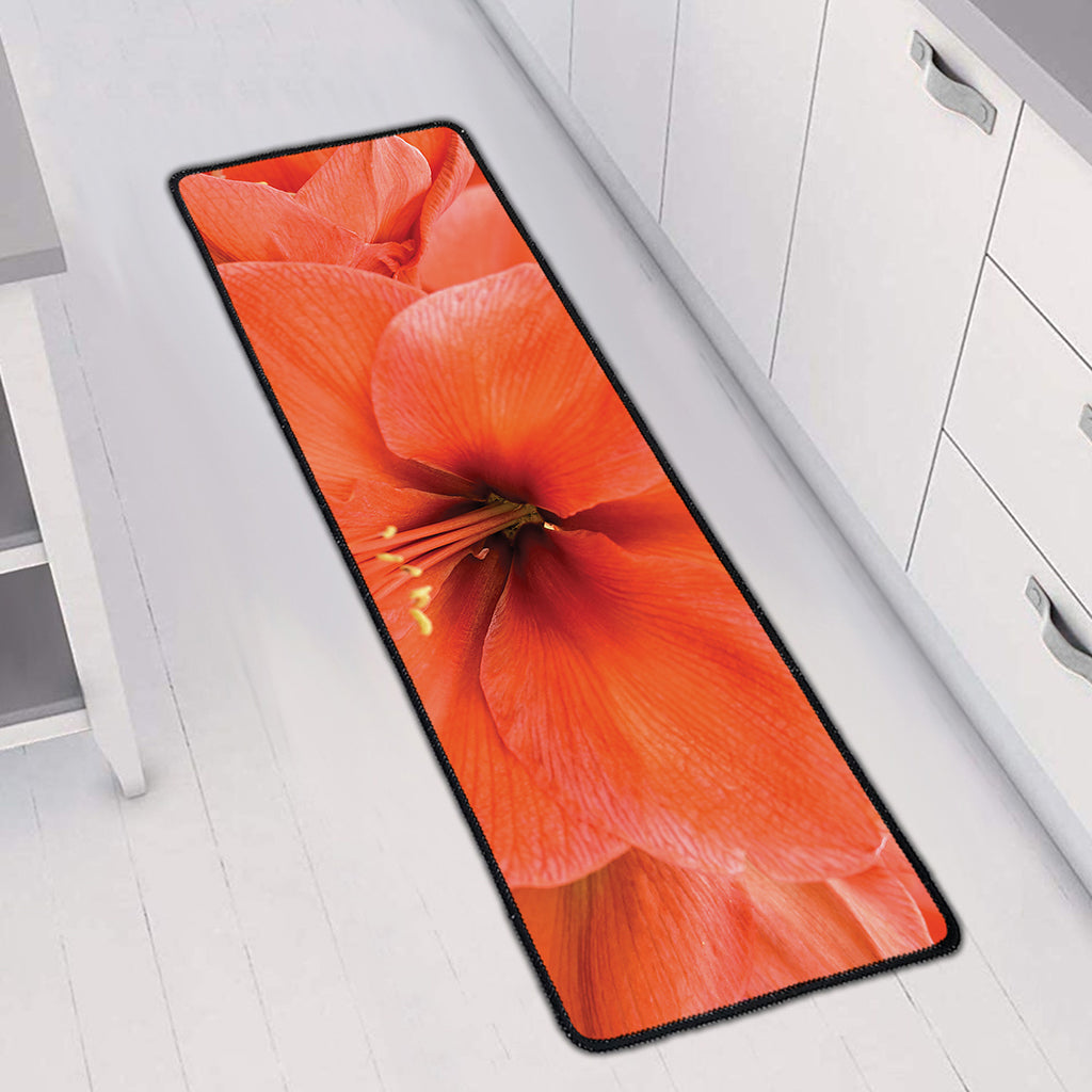 Orange Amaryllis Print Long Kitchen Mat