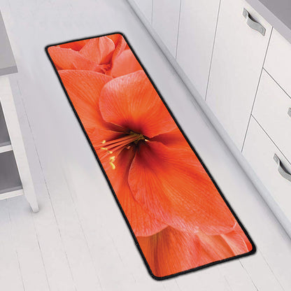 Orange Amaryllis Print Long Kitchen Mat