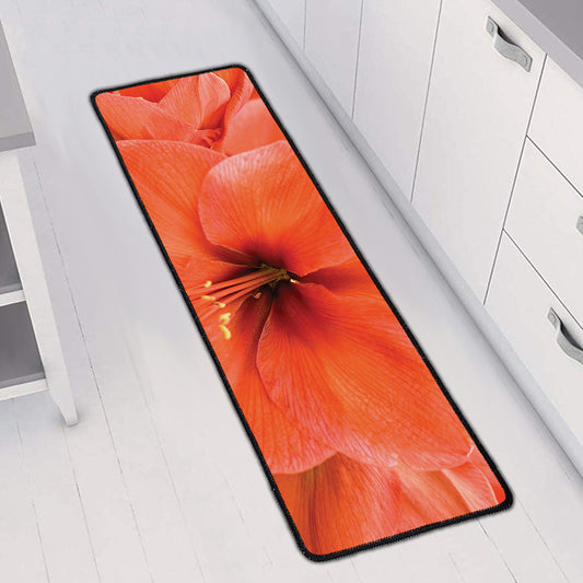 Orange Amaryllis Print Long Kitchen Mat