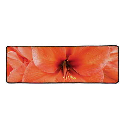 Orange Amaryllis Print Long Kitchen Mat