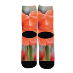 Orange Amaryllis Print Long Socks