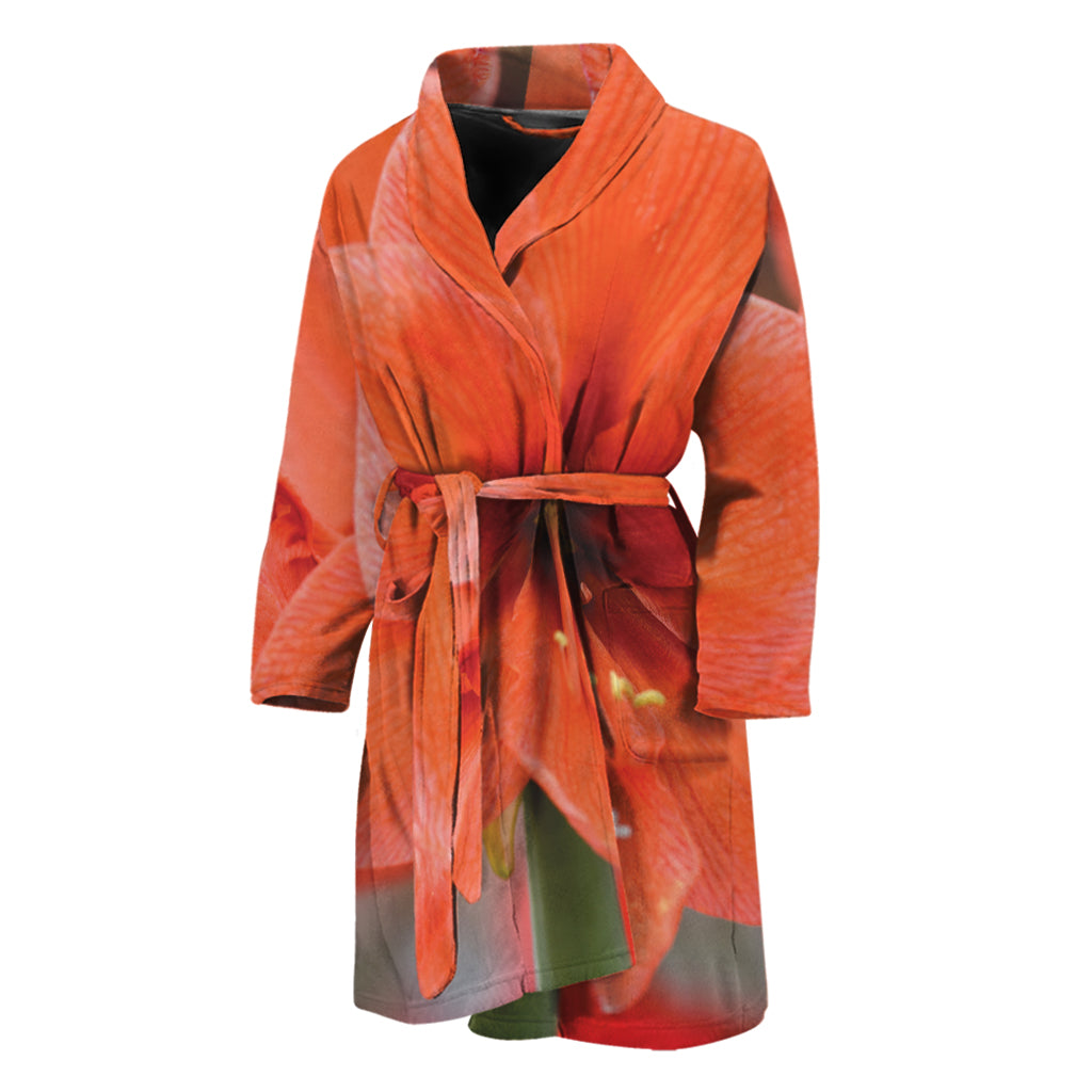 Orange Amaryllis Print Men's Bathrobe