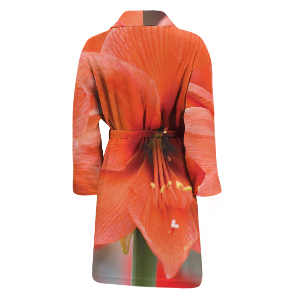 Orange Amaryllis Print Men's Bathrobe