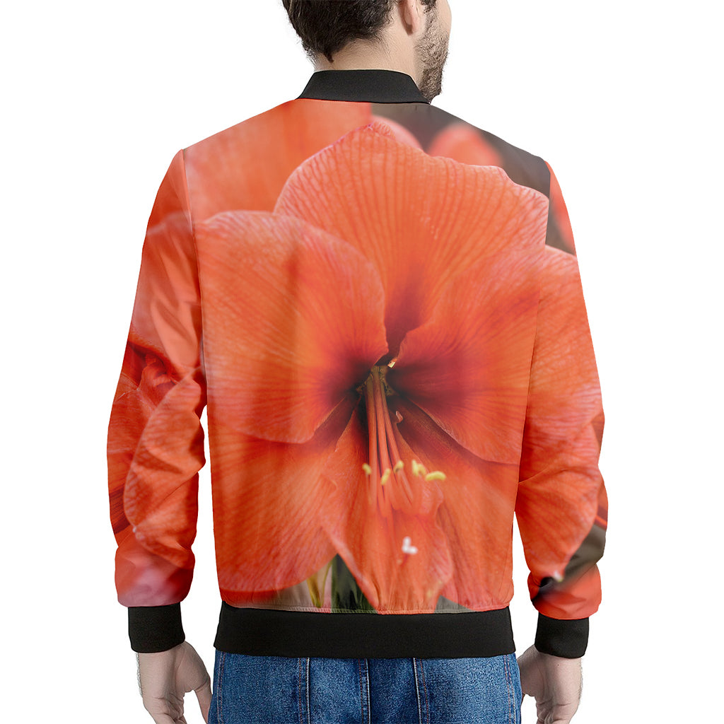 Orange Amaryllis Print Men's Bomber Jacket