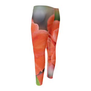 Orange Amaryllis Print Men's Compression Pants