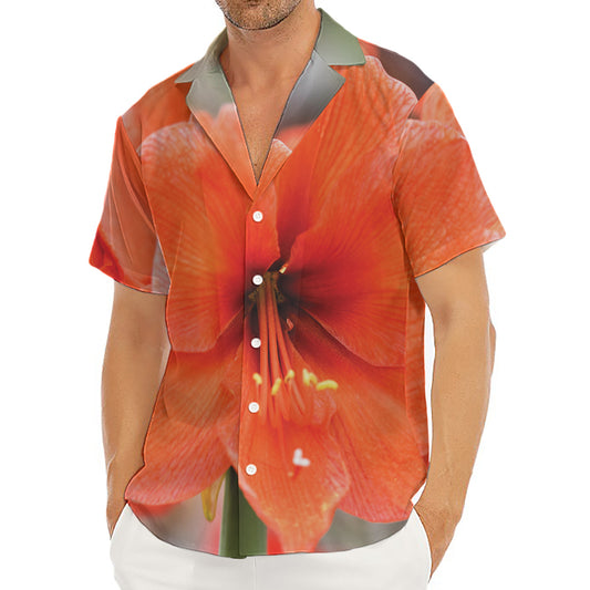 Orange Amaryllis Print Men's Deep V-Neck Shirt