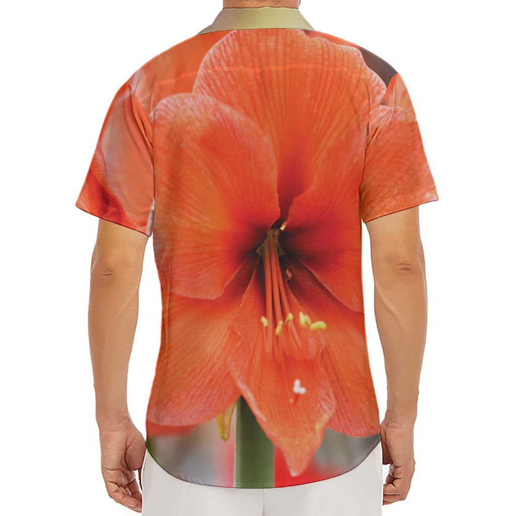 Orange Amaryllis Print Men's Deep V-Neck Shirt