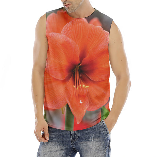 Orange Amaryllis Print Men's Fitness Tank Top