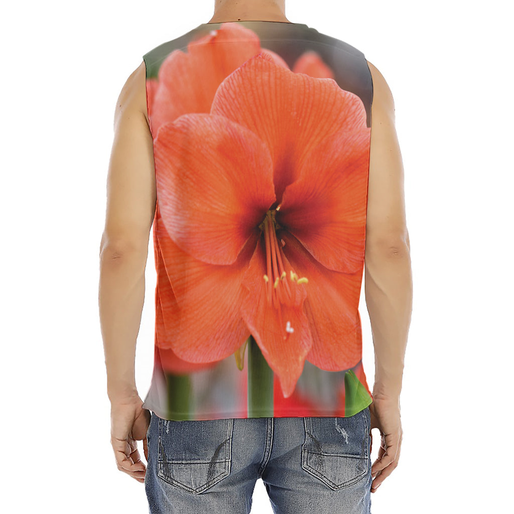 Orange Amaryllis Print Men's Fitness Tank Top