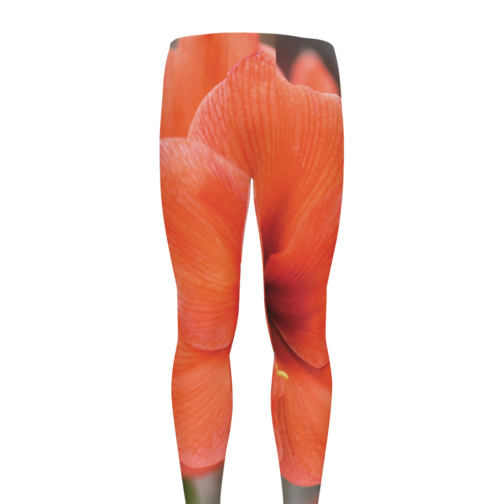 Orange Amaryllis Print Men's leggings