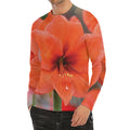 Orange Amaryllis Print Men's Long Sleeve Rash Guard