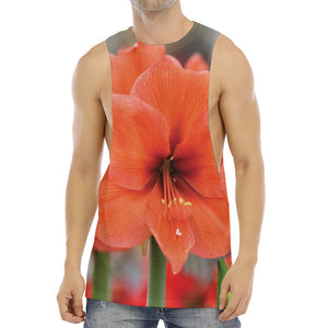 Orange Amaryllis Print Men's Muscle Tank Top