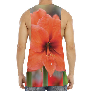 Orange Amaryllis Print Men's Muscle Tank Top