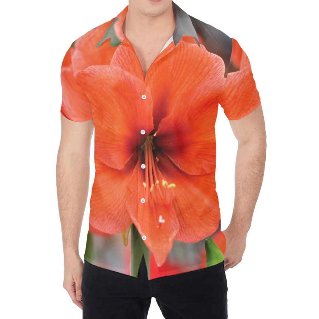 Orange Amaryllis Print Men's Shirt