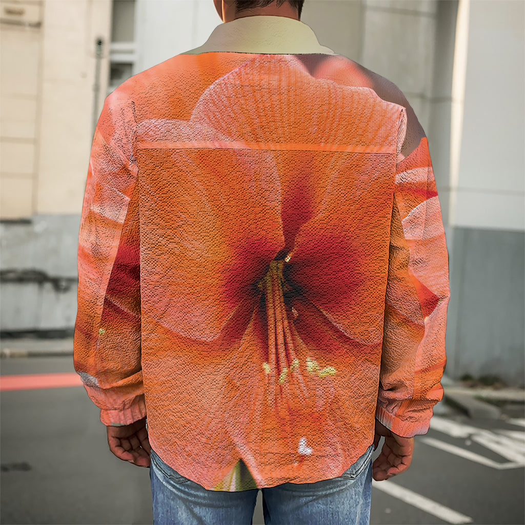 Orange Amaryllis Print Men's Shirt Jacket