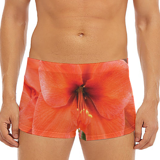 Orange Amaryllis Print Men's Short Boxer Briefs